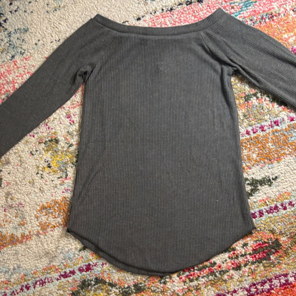 Chaser Gray Ribbed Off-Shoulder Top